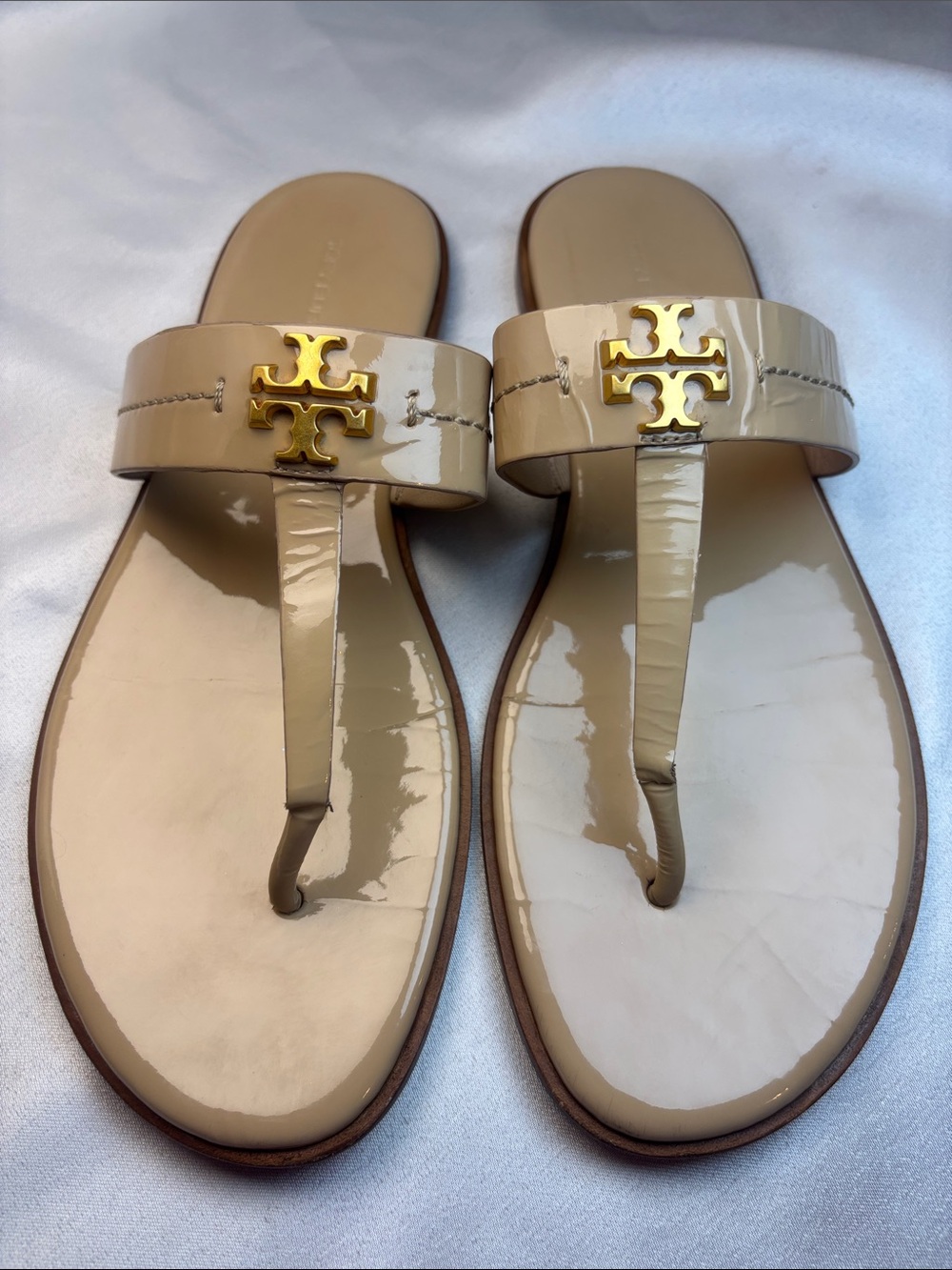 Tory Burch Patent Leather Sandal with Gold Logo